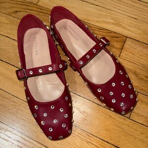 Red Studded Ballet Flats